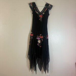 Mix It Asymmetrical Black Dress with Floral Embroidery fairycore Y2K 6